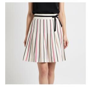 Ann Taylor LOFT Pleated 100%  LINEN Womens Size 8 Skirt Preppy Pink Black White